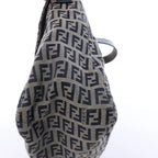 FENDI Mamma Baguette Zucchino Canvas & Leather Shoulder bag in Navy Blue x Gray 26325