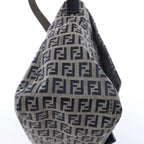 FENDI Mamma Baguette Zucchino Canvas & Leather Shoulder bag in Navy Blue x Gray 26325