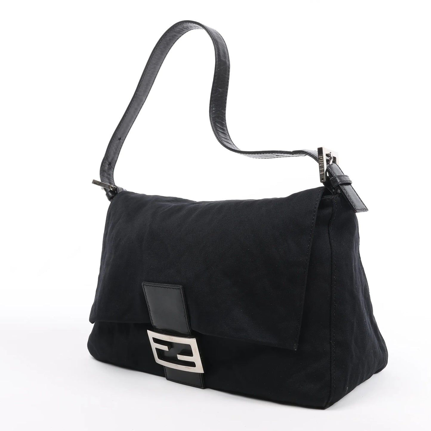 Sac à bandoulière FENDI Zucchino Mamma Baguette en nylon et cuir noir