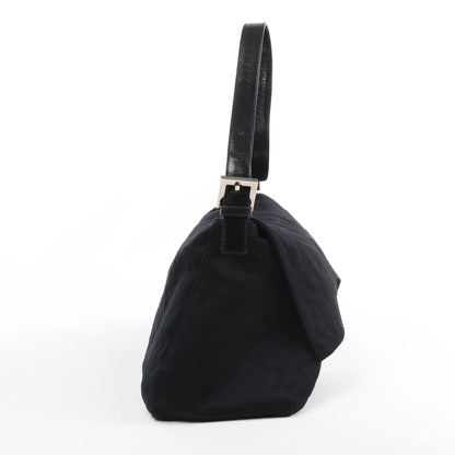 Sac à bandoulière FENDI Zucchino Mamma Baguette en nylon et cuir noir