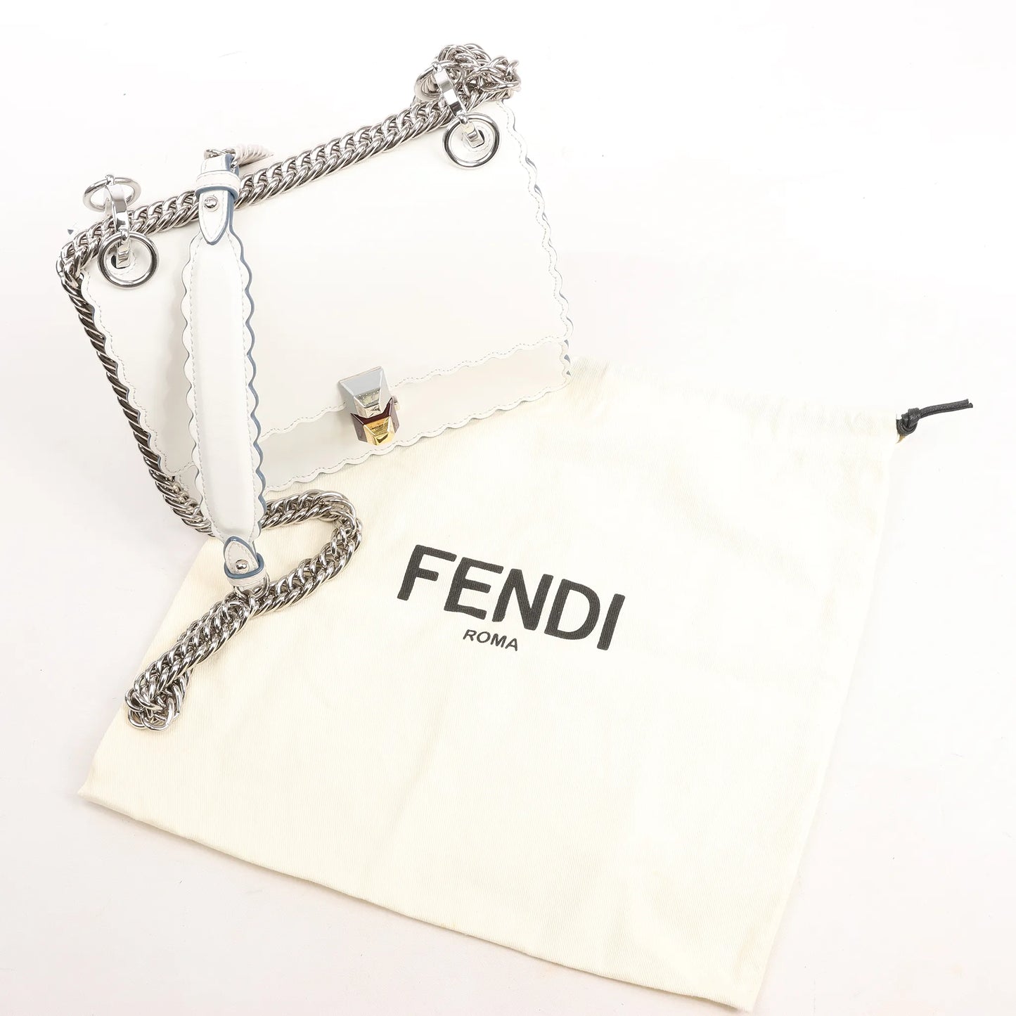 FENDI Mini Kan I Leather Shoulder Bag in White 8M0381