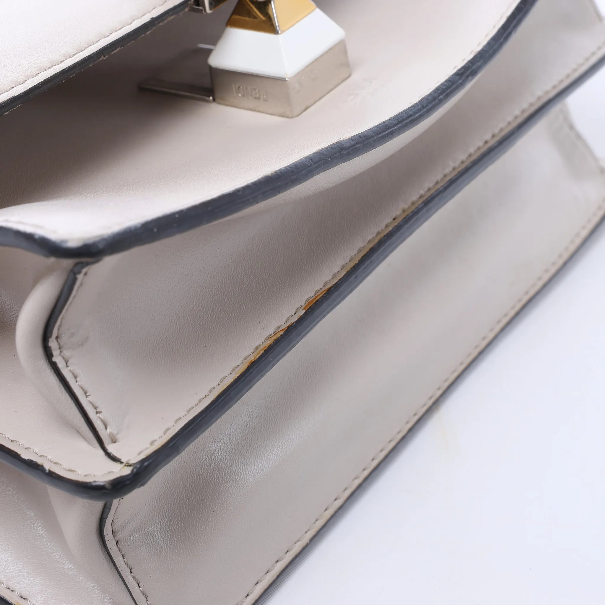 FENDI Kan I Mini Leather Chain Crossbody Bag in Gray 8M0381