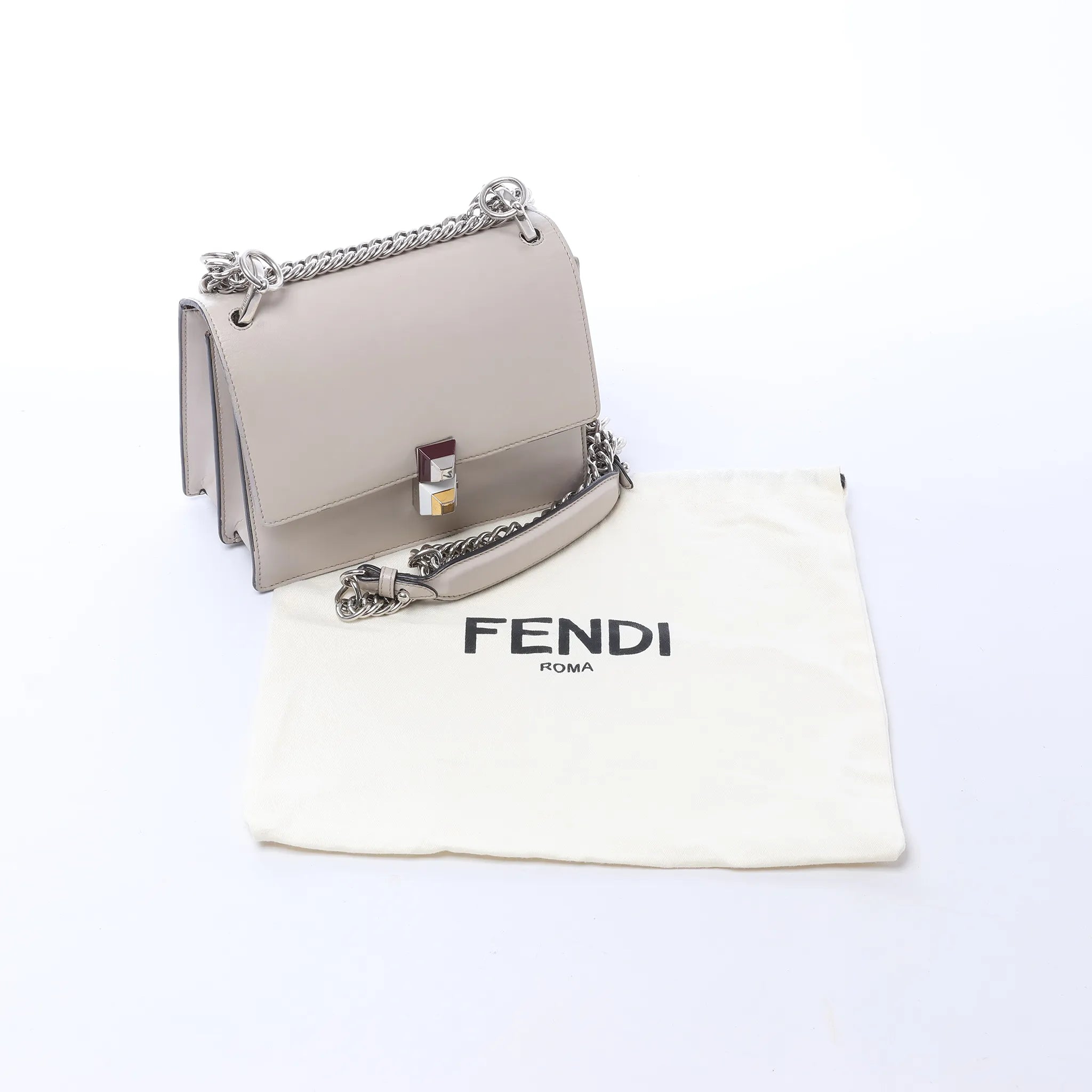 FENDI Kan I Mini Leather Chain Crossbody Bag in Gray 8M0381