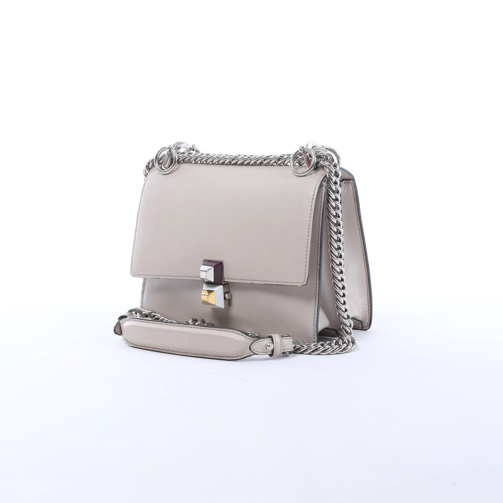 FENDI Kan I Mini Leather Chain Crossbody Bag in Gray 8M0381
