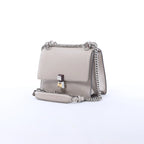 FENDI Kan I Mini Leather Chain Crossbody Bag in Gray 8M0381