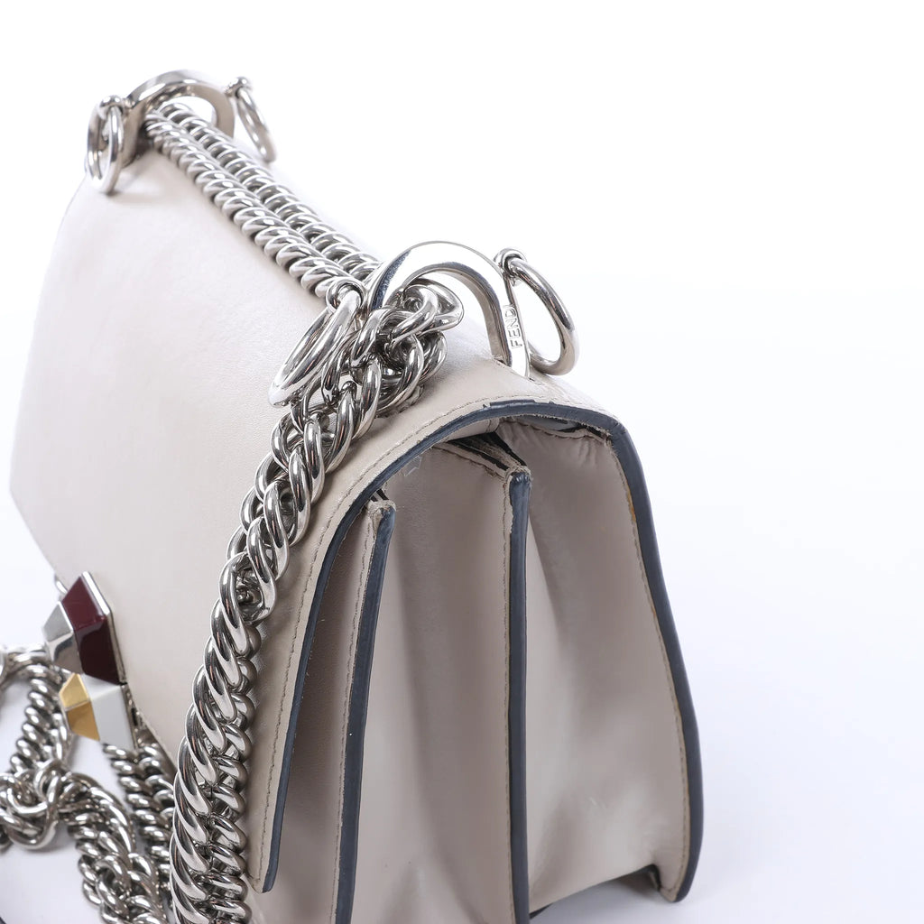 FENDI Kan I Mini Leather Chain Crossbody Bag in Gray 8M0381