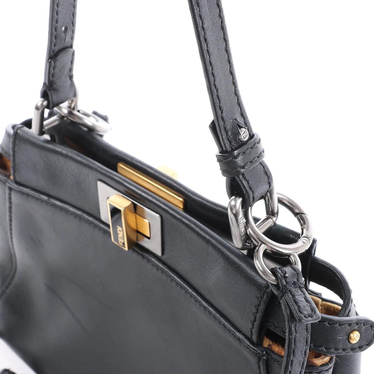 Fendi Peekaboo Mini Leather 2Way Handbag in Black 8BN227