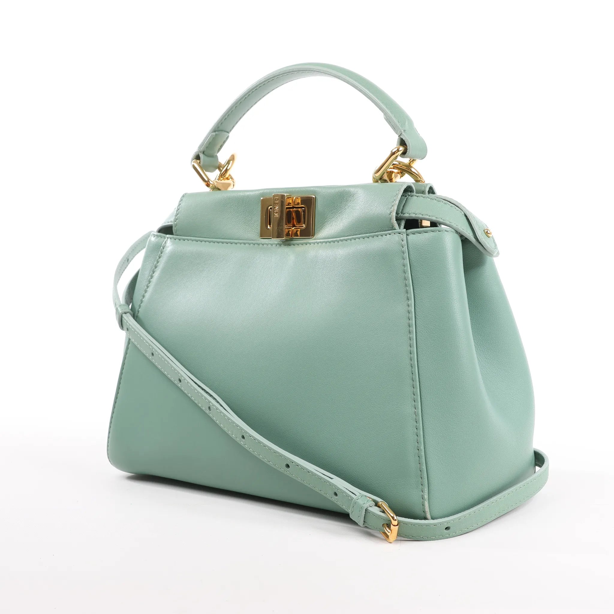 Fendi Peekaboo Mini Leather 2Way Handbag in Green 8BN244
