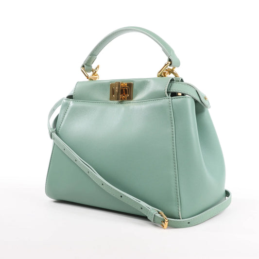 Fendi Peekaboo Mini 2-Wege-Handtasche aus Leder in Grün 8BN244