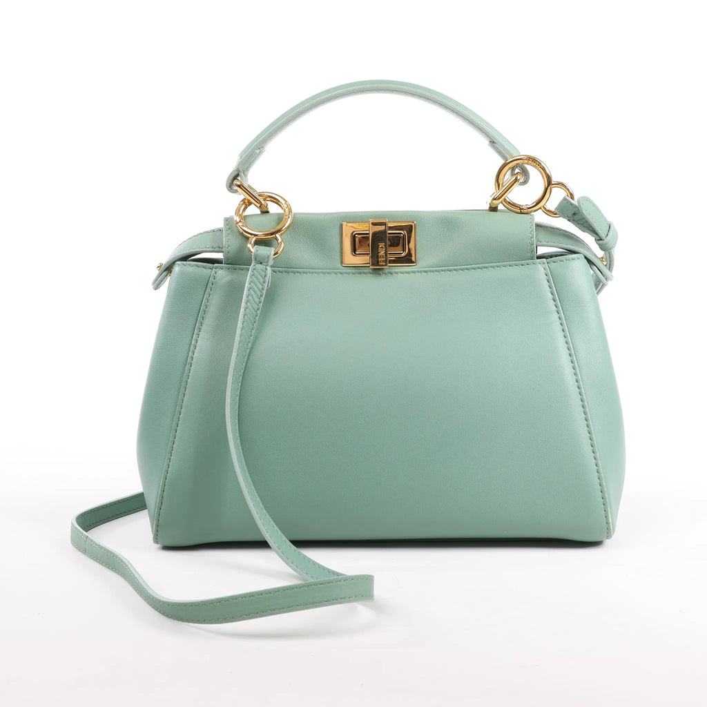 Fendi Peekaboo Mini Leather 2Way Handbag in Green 8BN244