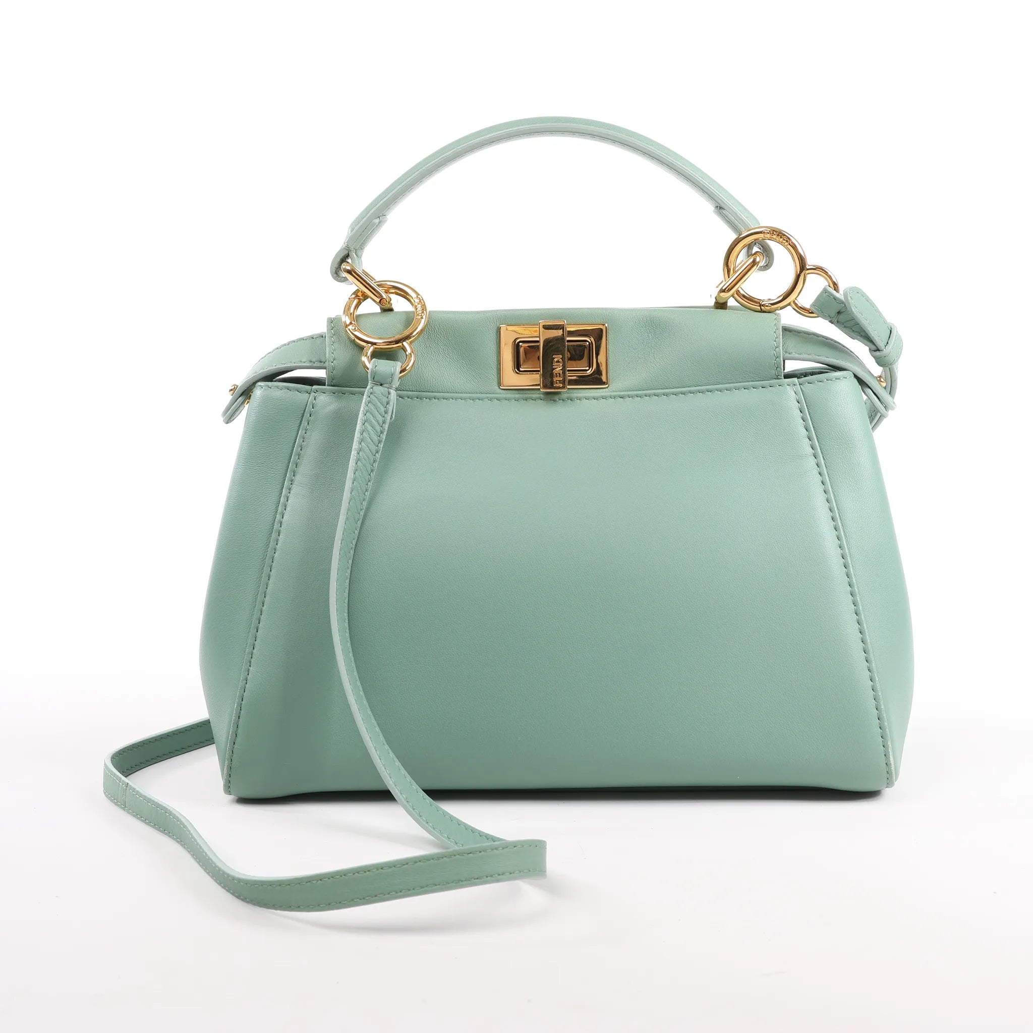 Fendi Peekaboo Mini Leather 2Way Handbag in Green 8BN244