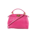 Pink Fendi Peekaboo Mini leather handbag with top handle, gold-tone twist-lock closure, and detachable shoulder strap.