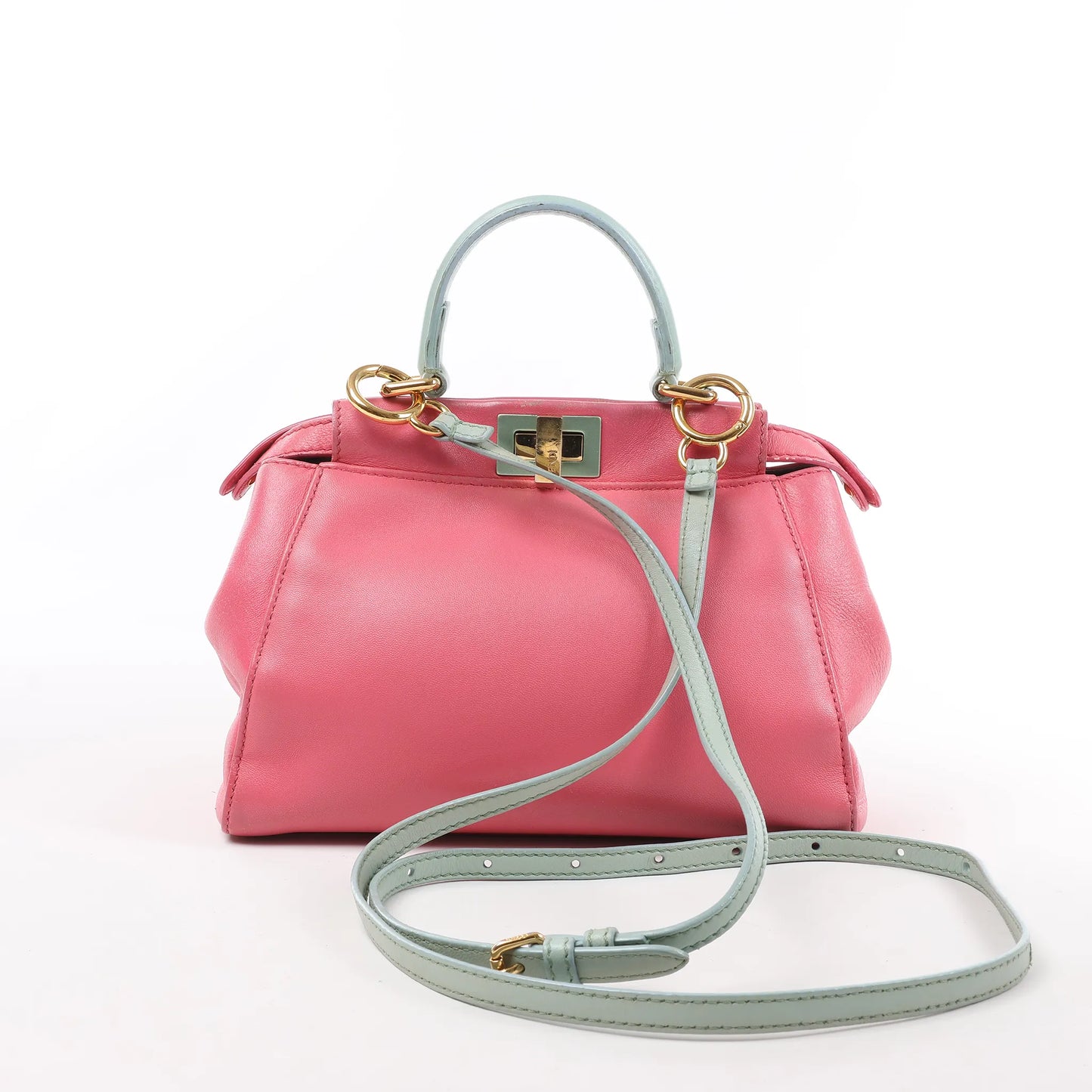 Mini sac à main Fendi Peekaboo en cuir rose