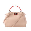 Fendi Peekaboo Mini handbag in soft pink leather with a coral top handle, silver-tone turn-lock closure and slim shoulder strap.