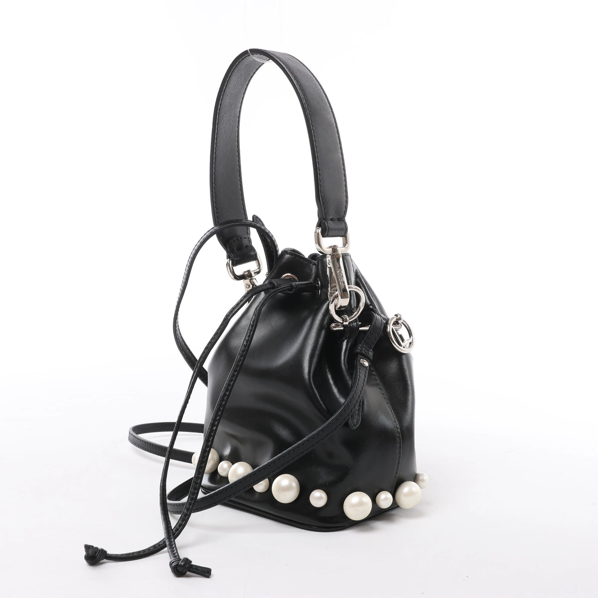 Fendi Mon Tresor Mini 8BS010 Leather x Pearl 2Way Shoulder Bag in Black
