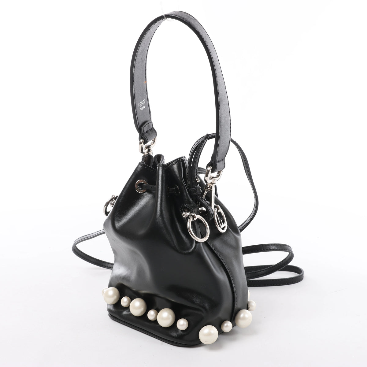 Fendi Mon Tresor Mini 8BS010 Leather x Pearl 2Way Shoulder Bag in Black