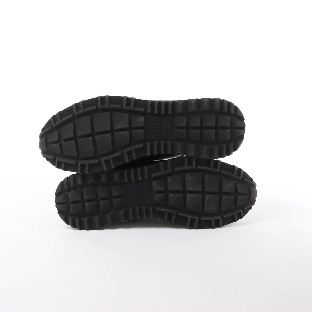 Fendi Monster Bug's Eye Studs Leather Sneakers in Black x Yellow, Size 41 EU