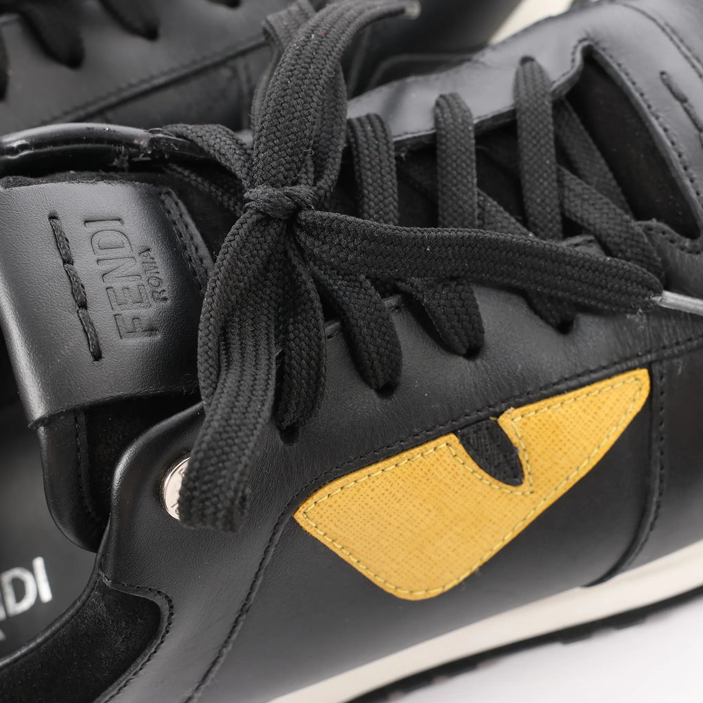 Fendi Monster Bug's Eye Studs Leather Sneakers in Black x Yellow, Size 41 EU