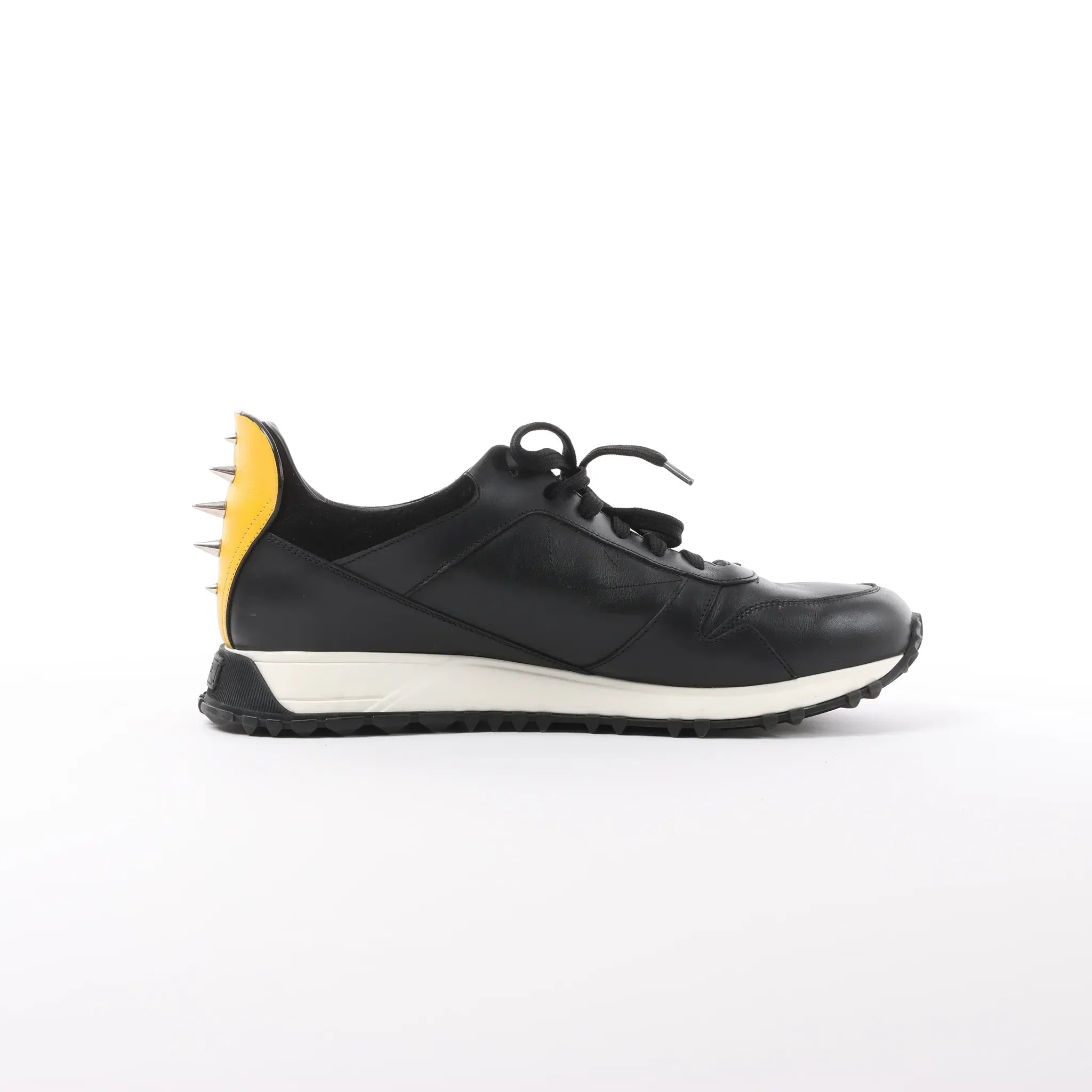 Fendi Monster Bug's Eye Studs Leather Sneakers in Black x Yellow, Size 41 EU