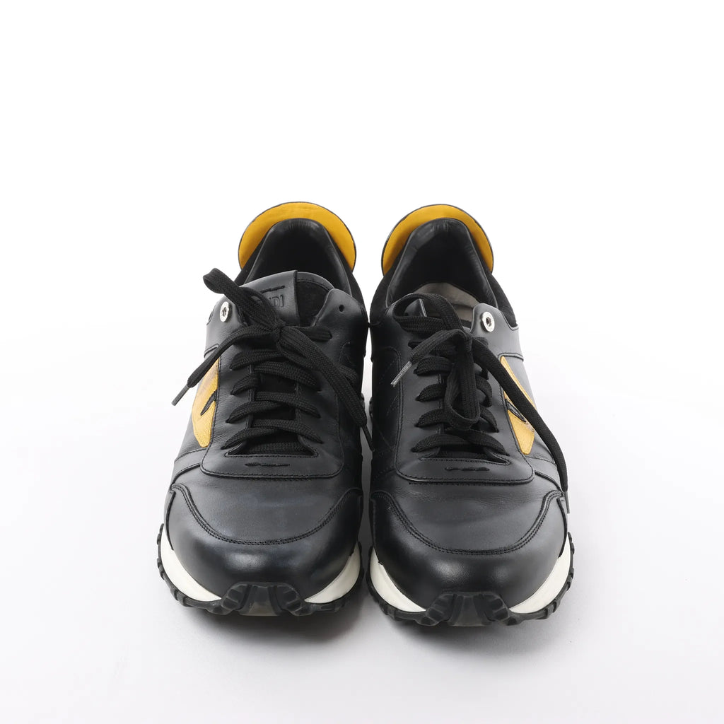 Fendi Monster Bug's Eye Studs Leather Sneakers in Black x Yellow, Size 41 EU