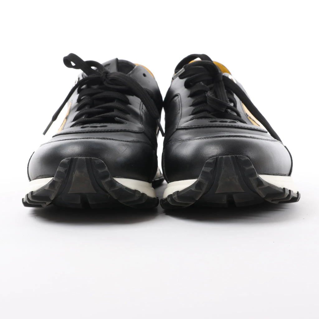 Fendi Monster Bug's Eye Studs Leather Sneakers in Black x Yellow, Size 41 EU