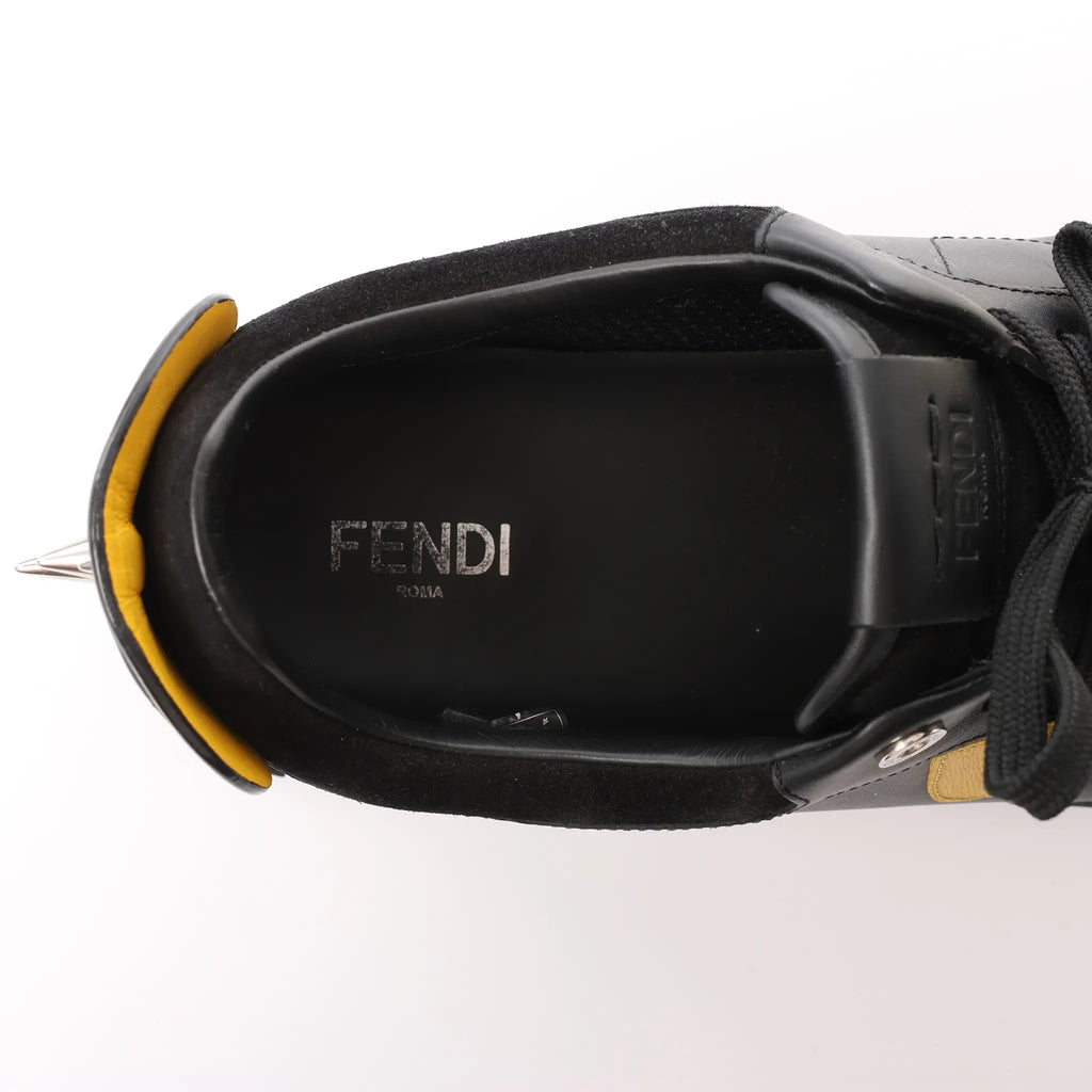 Fendi Monster Bug's Eye Studs Leather Sneakers in Black x Yellow, Size 41 EU