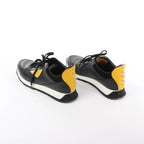 Fendi Monster Bug's Eye Studs Leather Sneakers in Black x Yellow, Size 41 EU