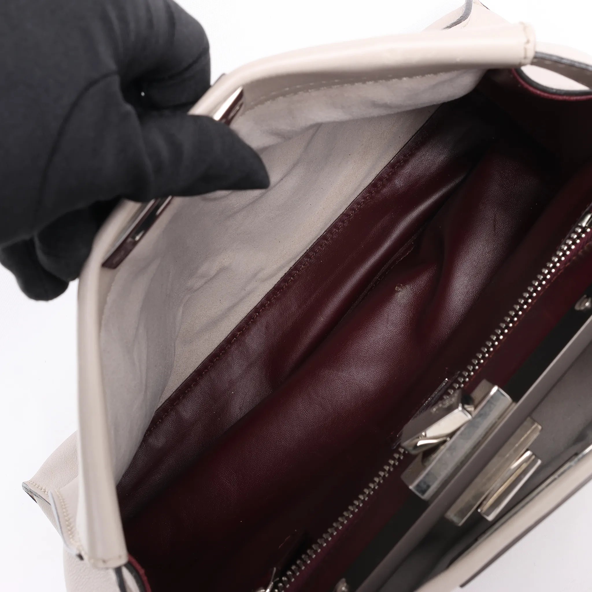 Fendi Peekaboo Regular Leather 2Way Handbag in Light Greige 8BN290