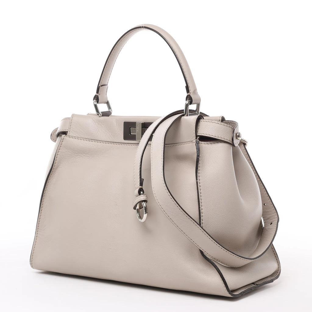 Fendi Peekaboo Regular Leather 2Way Handbag in Light Greige 8BN290