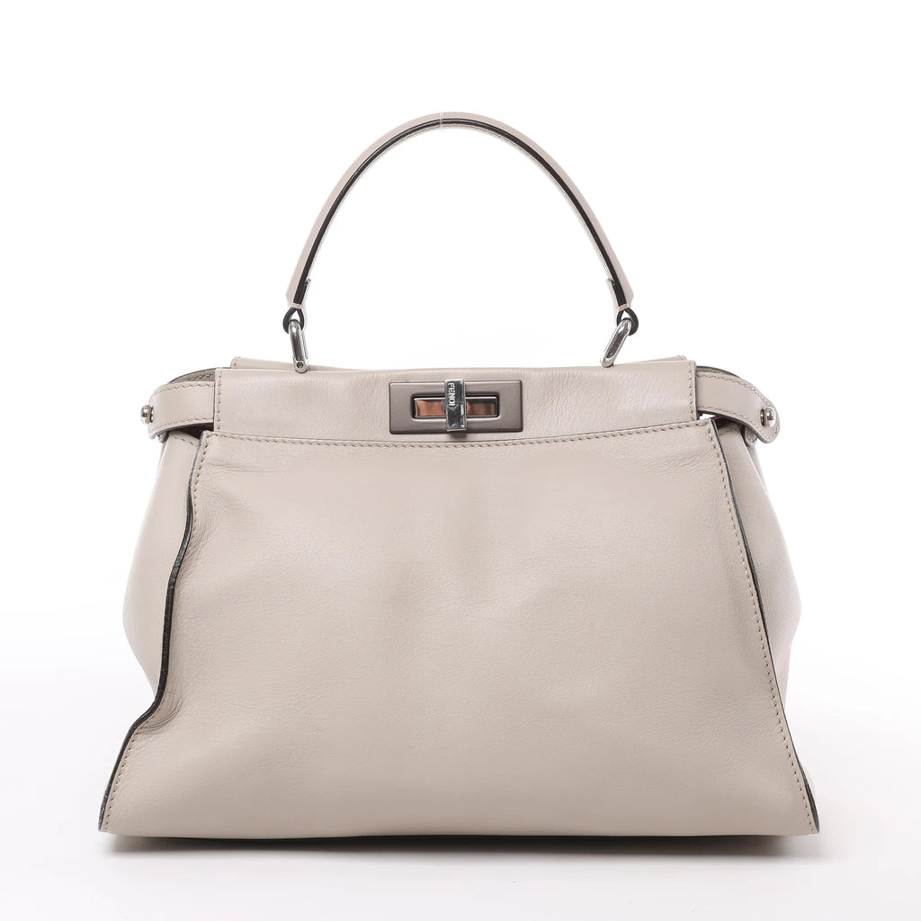 Fendi Peekaboo Regular Leather 2Way Handbag in Light Greige 8BN290