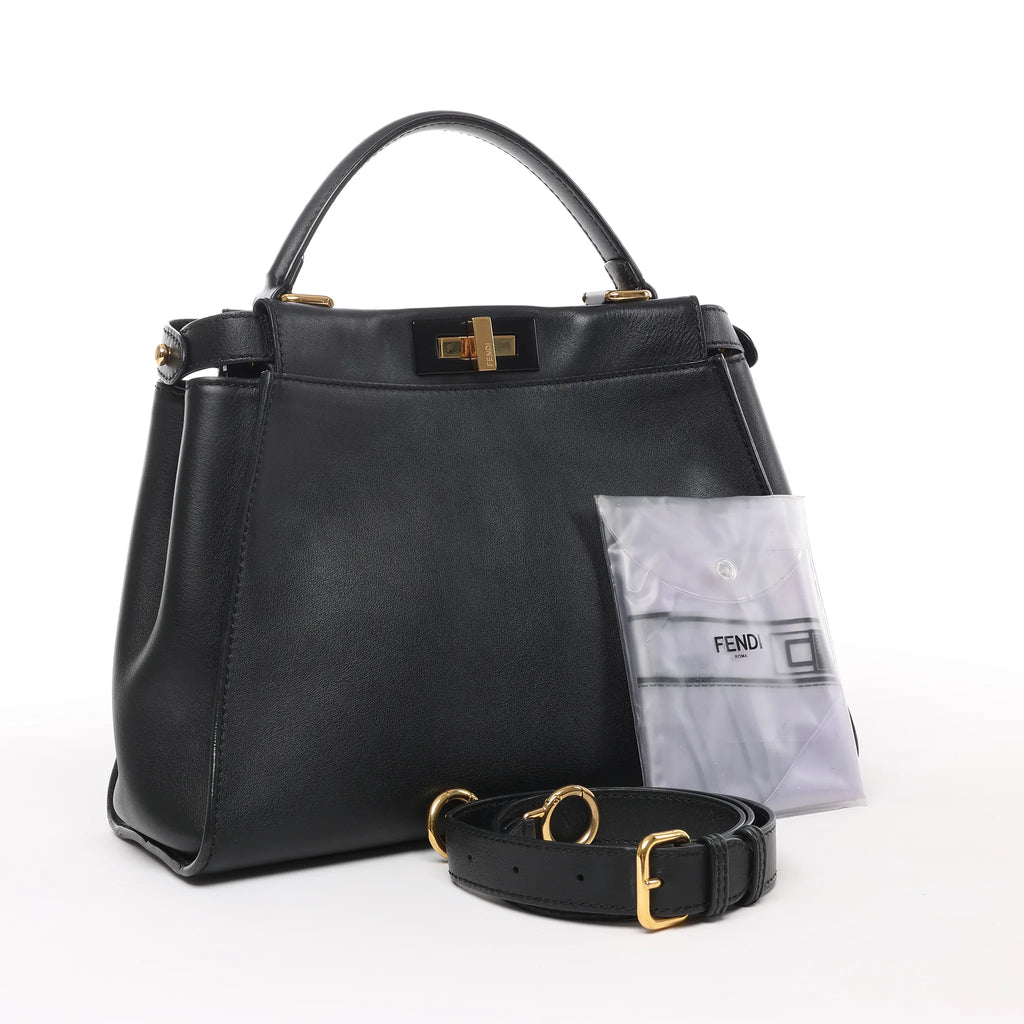 Fendi Peekaboo Regular Leather 2Way Handbag in Black 8BN290