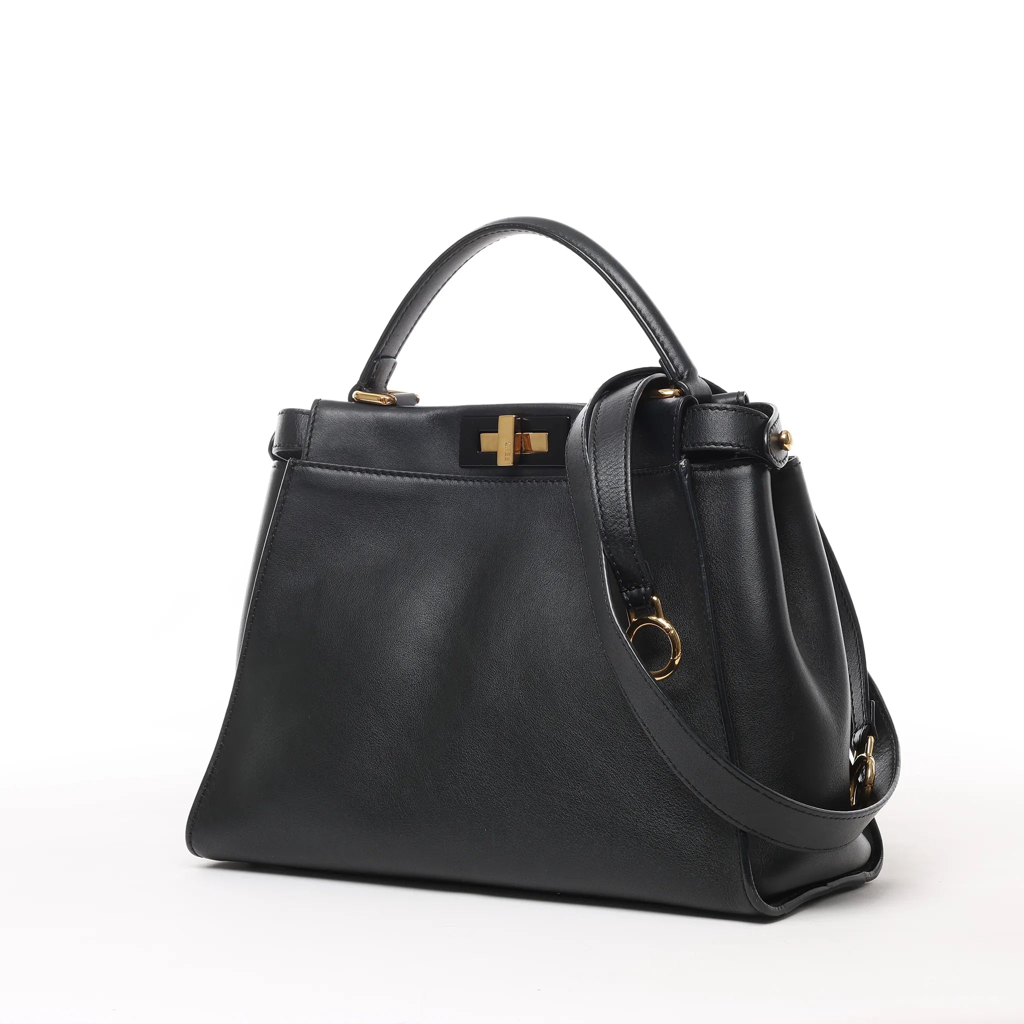 Fendi Peekaboo Regular Leather 2Way Handbag in Black 8BN290