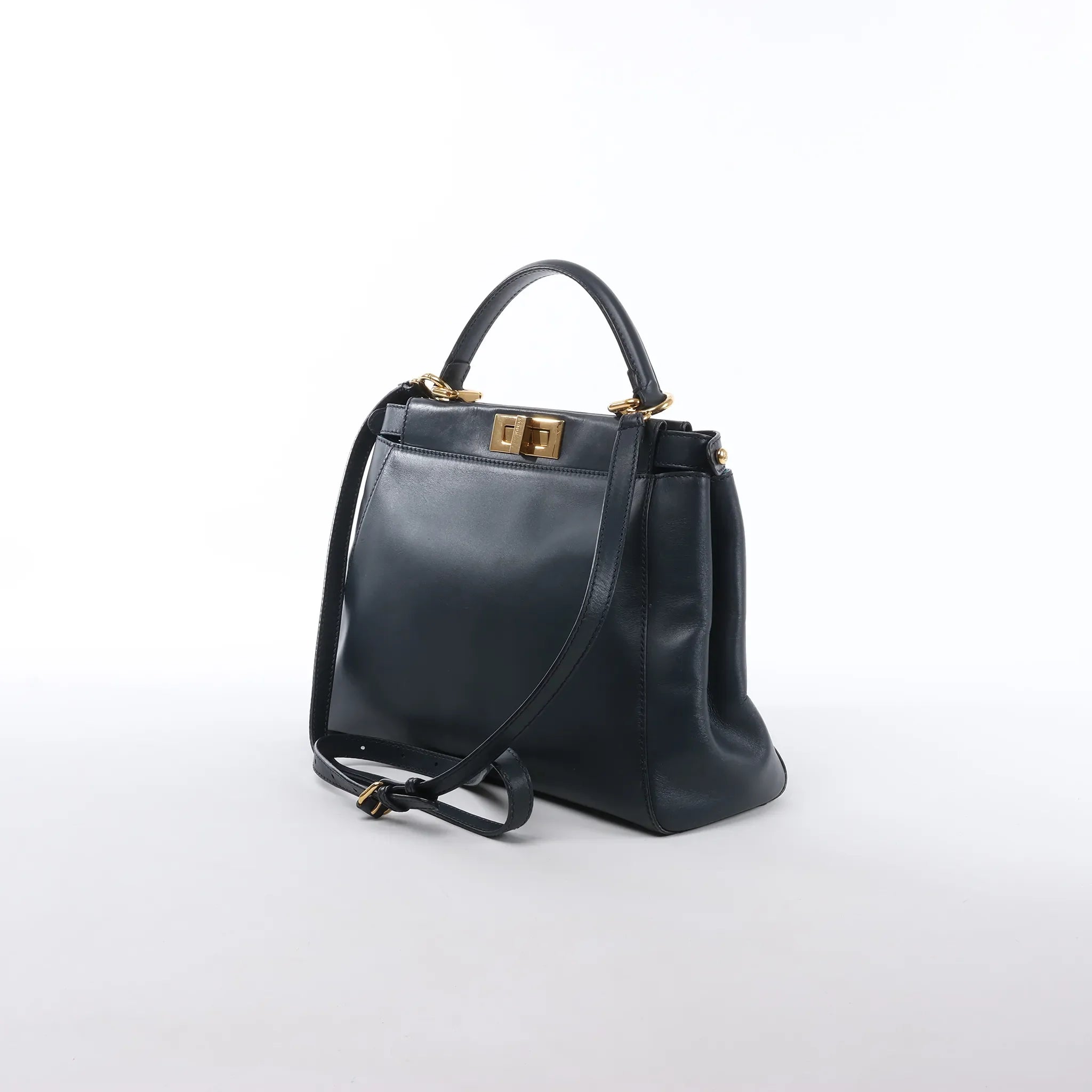 Fendi Peekaboo Regular Leather 2Way Handbag in Navy Blue 8BN226