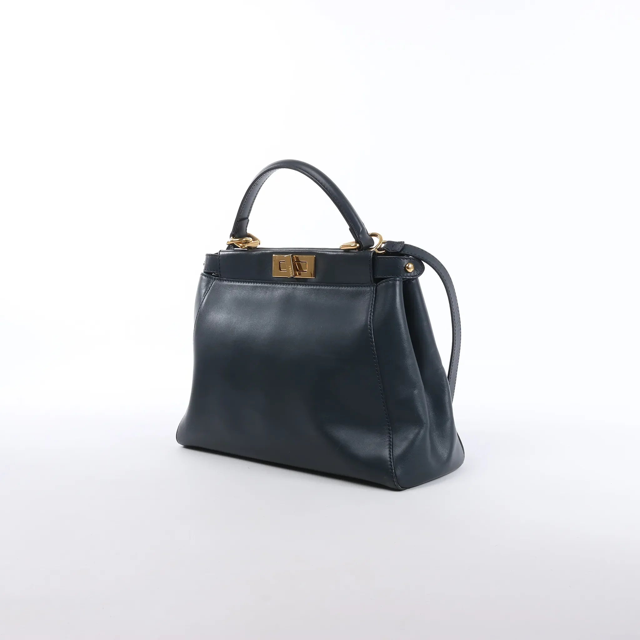 Fendi Peekaboo Regular Leather 2Way Handbag in Navy Blue 8BN226