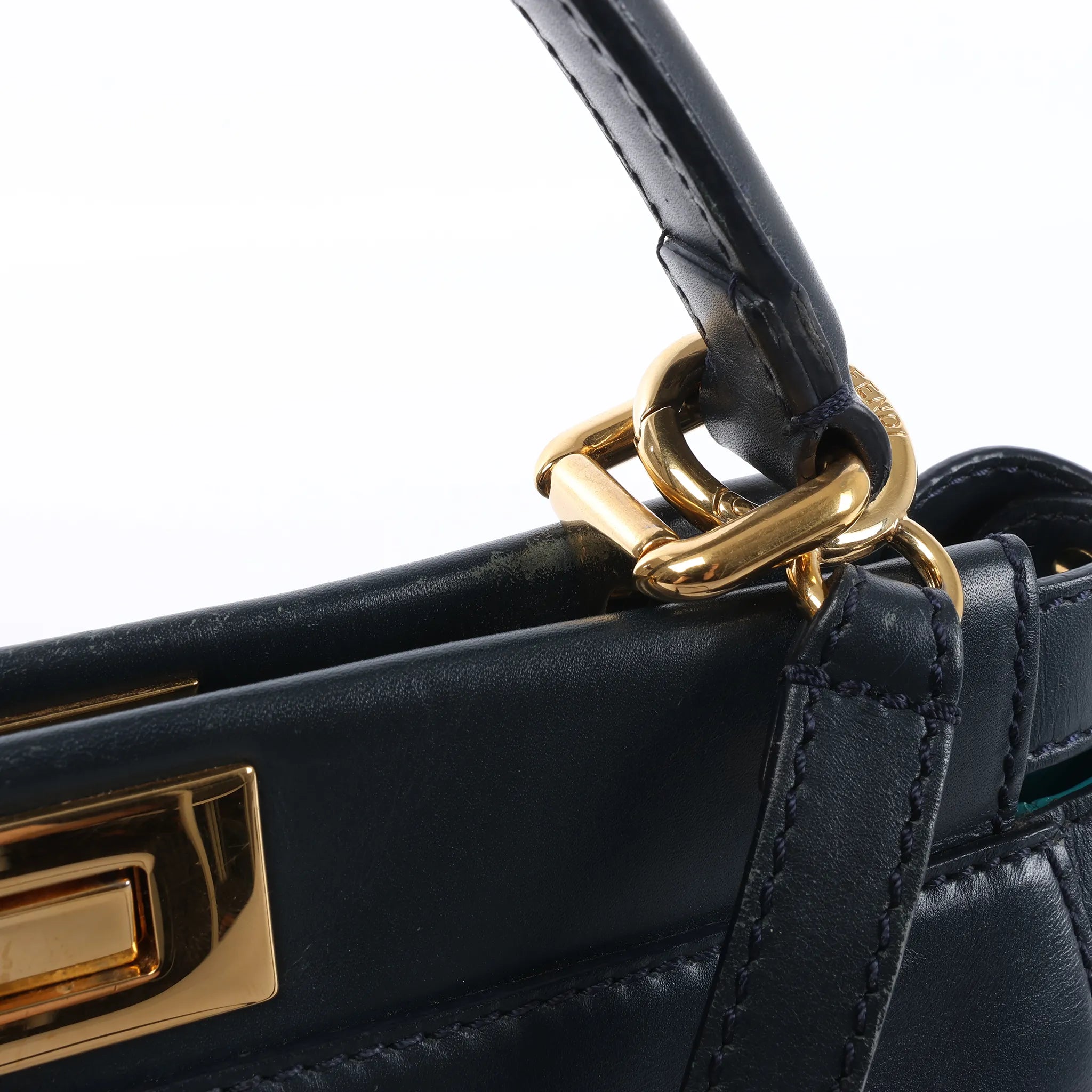 Fendi Peekaboo Regular Leather 2Way Handbag in Navy Blue 8BN226
