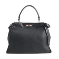 Fendi Peekaboo Regular 8BN226 handbag in black grained leather featuring a structured silhouette, top handle, and silver-tone turn-lock closure.