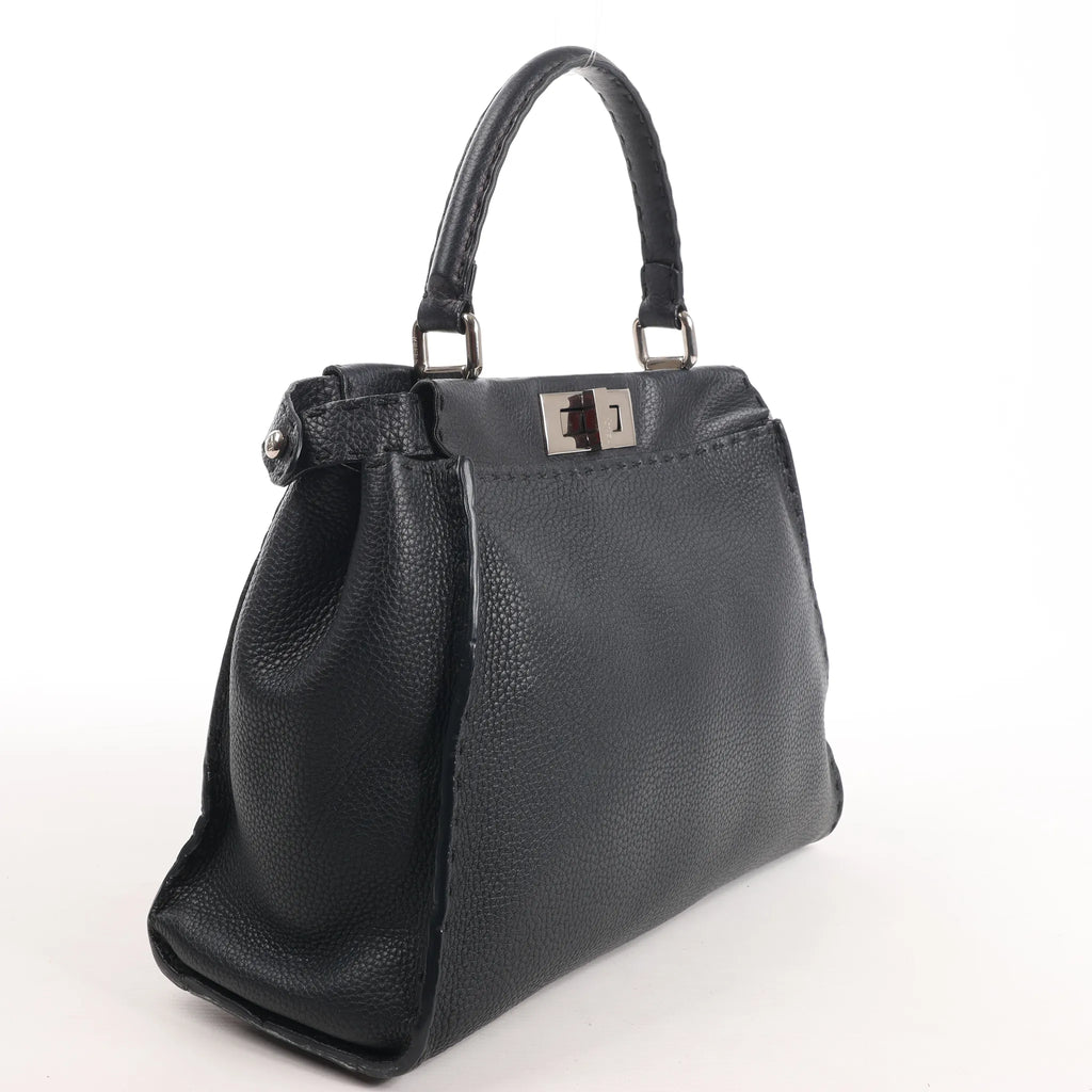 Fendi Peekaboo Regular Selleria Leather Handbag in Black 8BN226