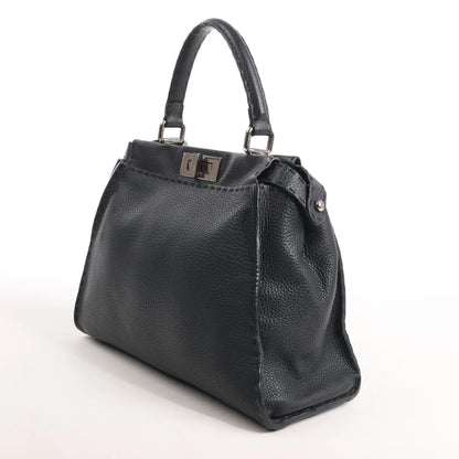 Fendi Peekaboo Regular Selleria Leather Handbag in Black 8BN226
