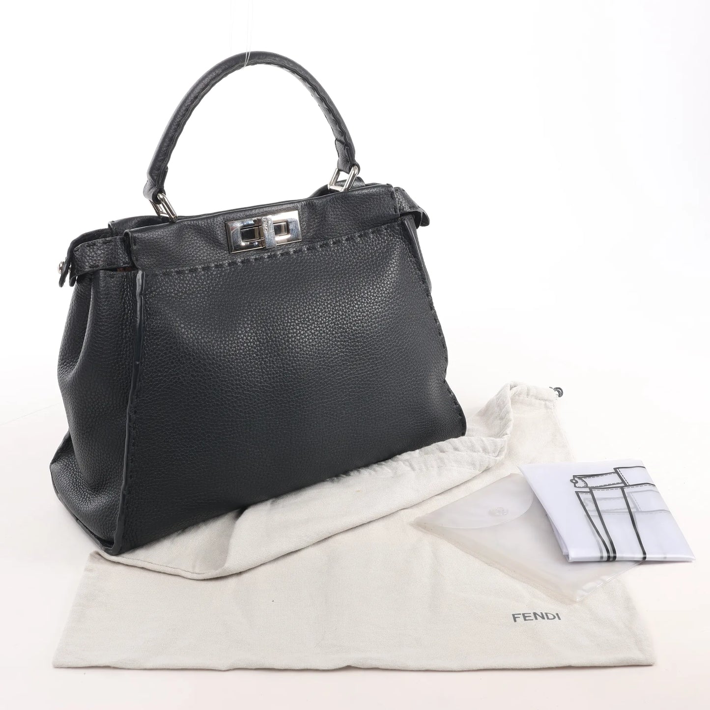 Fendi Peekaboo Regular Selleria Leather Handbag in Black 8BN226