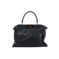 Navy blue Fendi Peekaboo Regular leather handbag with curved top handle, soft structured body and gold-tone turn-lock hardware.