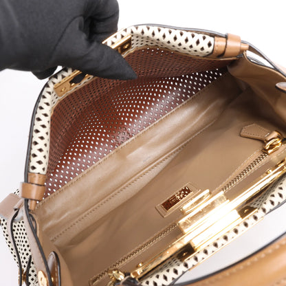 Fendi Peekaboo Regular Perforated Leather 2Way Handbag in Brown x Beige 8BN290