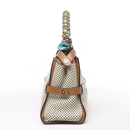 Fendi Peekaboo Regular Perforated Leather 2Way Handbag in Brown x Beige 8BN290