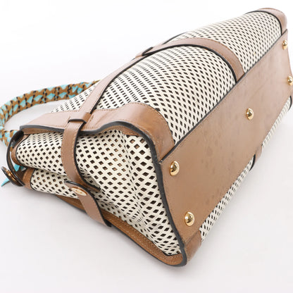 Fendi Peekaboo Regular Perforated Leather 2Way Handbag in Brown x Beige 8BN290