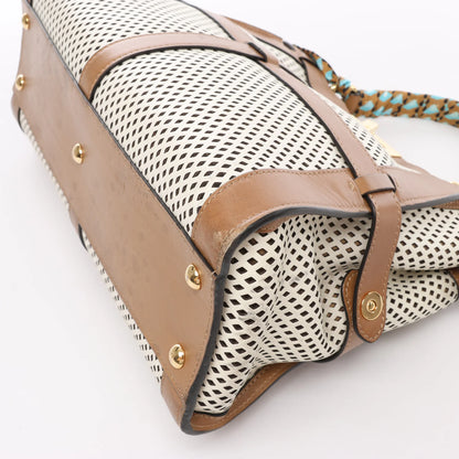 Fendi Peekaboo Regular Perforated Leather 2Way Handbag in Brown x Beige 8BN290