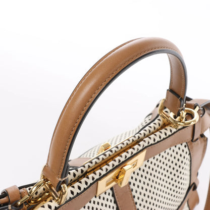 Fendi Peekaboo Regular Perforated Leather 2Way Handbag in Brown x Beige 8BN290