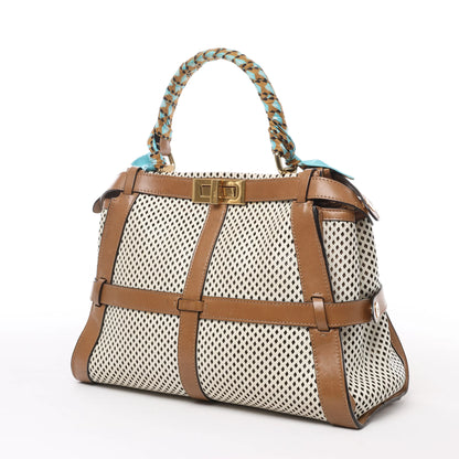 Fendi Peekaboo Regular Perforated Leather 2Way Handbag in Brown x Beige 8BN290