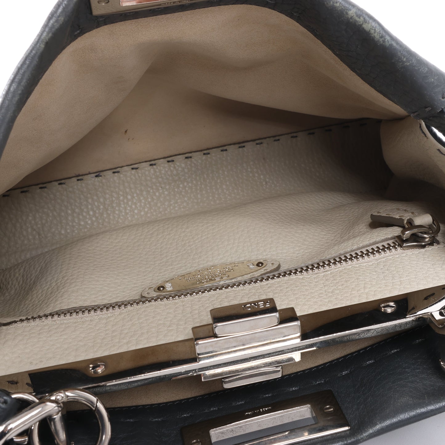 Fendi Peekaboo Regular Selleria Leather 2Way Handbag in Gray 8BN226