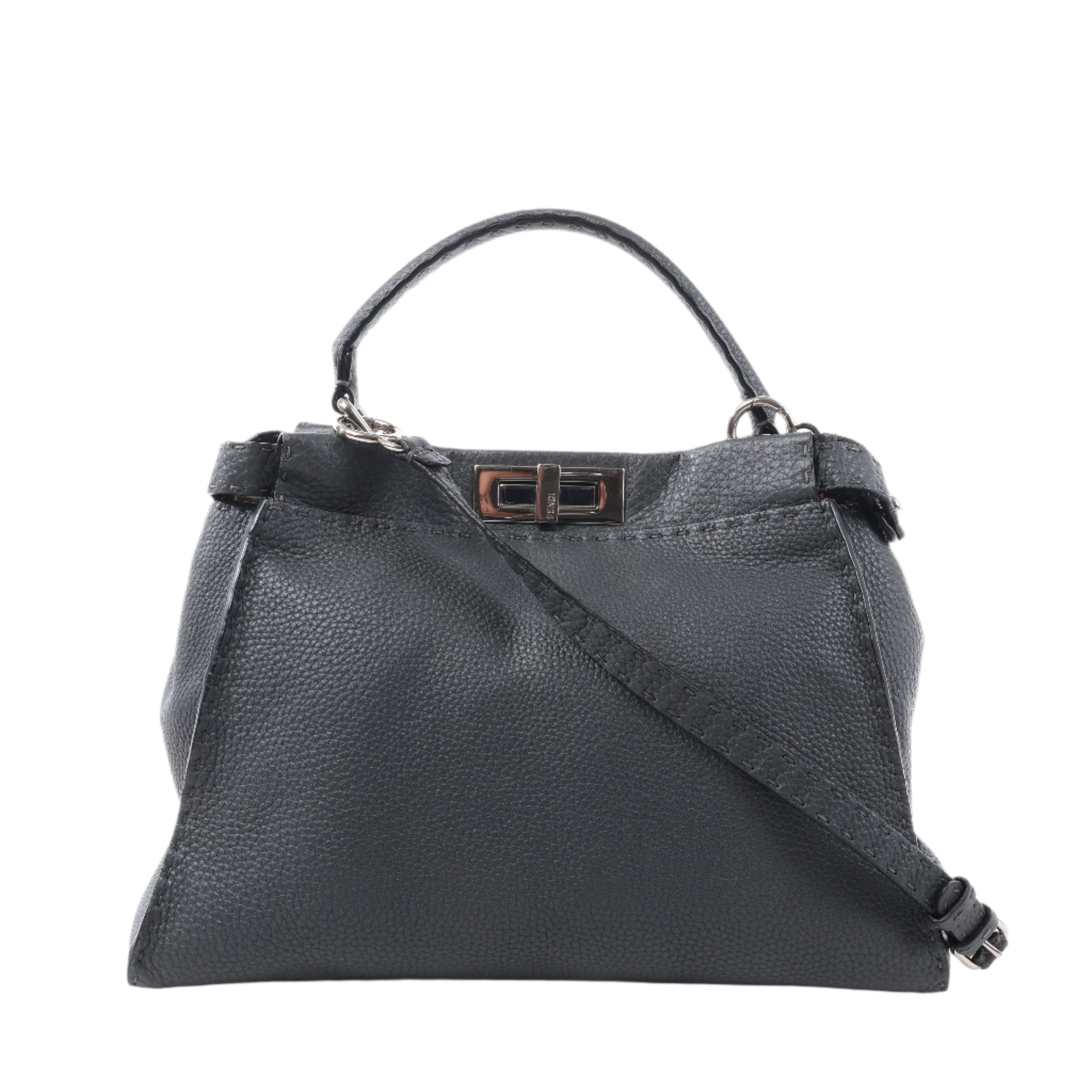 Fendi Peekaboo Regular Selleria Leather 2Way Handbag in Gray 8BN226