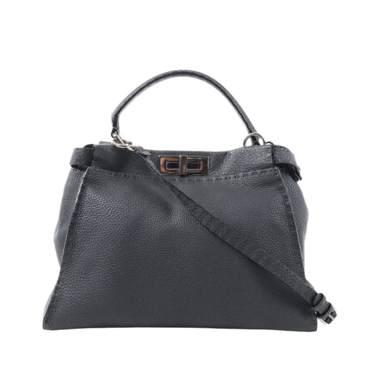 Fendi Peekaboo Regular Selleria Leather 2Way Handbag in Gray 8BN226