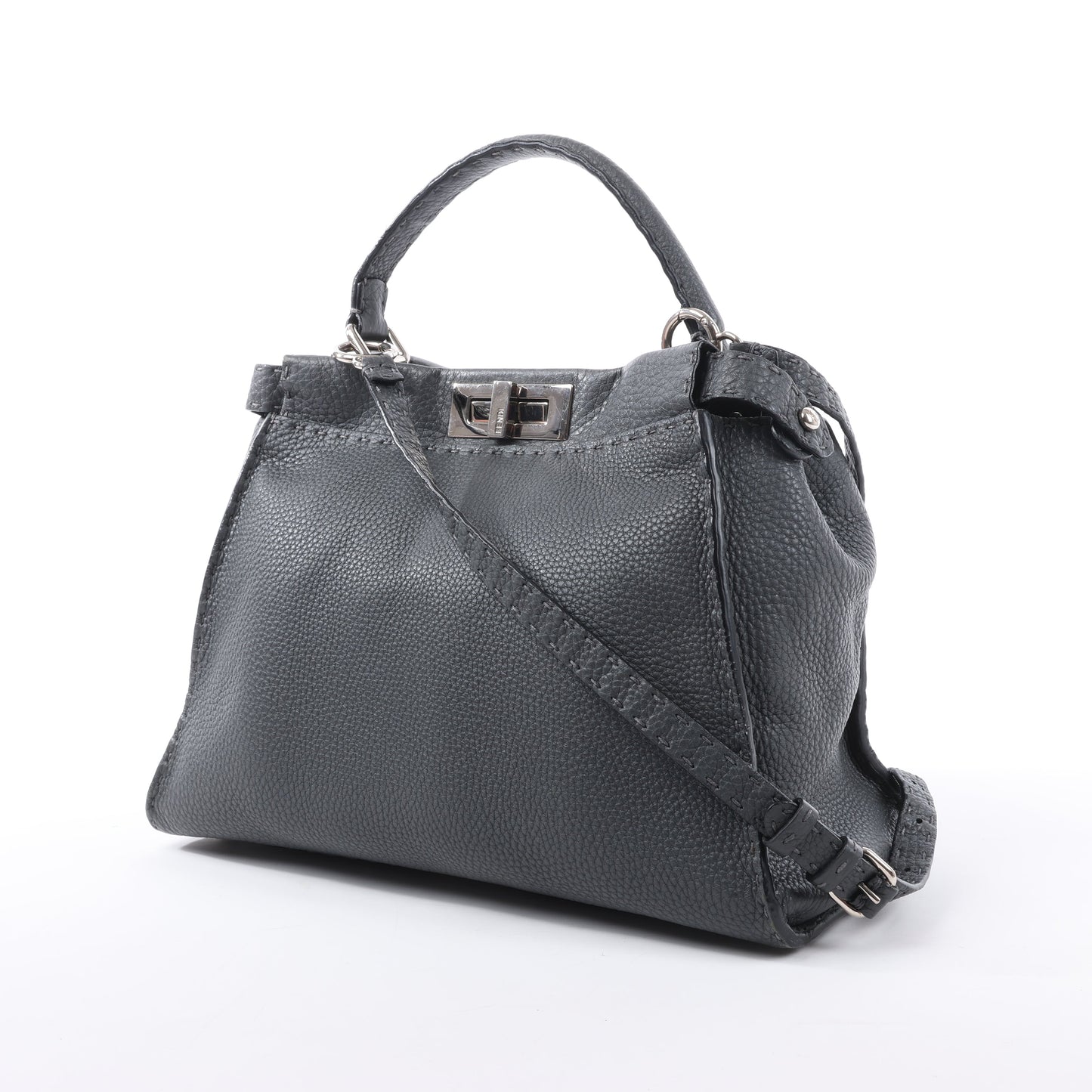 Fendi Peekaboo Regular Selleria Leather 2Way Handbag in Gray 8BN226